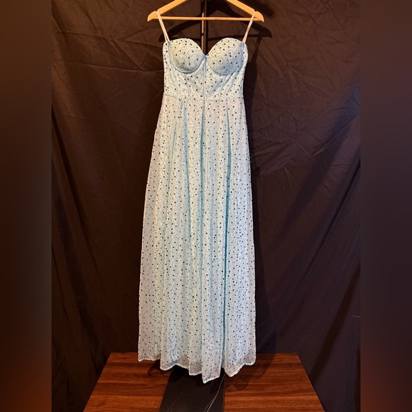 Lulus size small Radiant Reflection Light Blue Sequin Tulle Strapless Maxi Dress - Picture 5 of 9